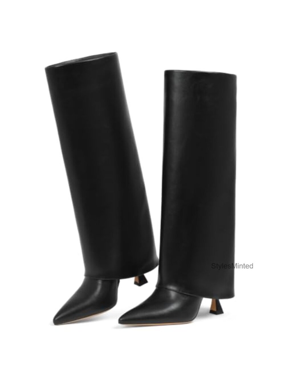 Women's Knee High Stiletto Heel Fold Over Slouchy Pointed Toe Dress Boots